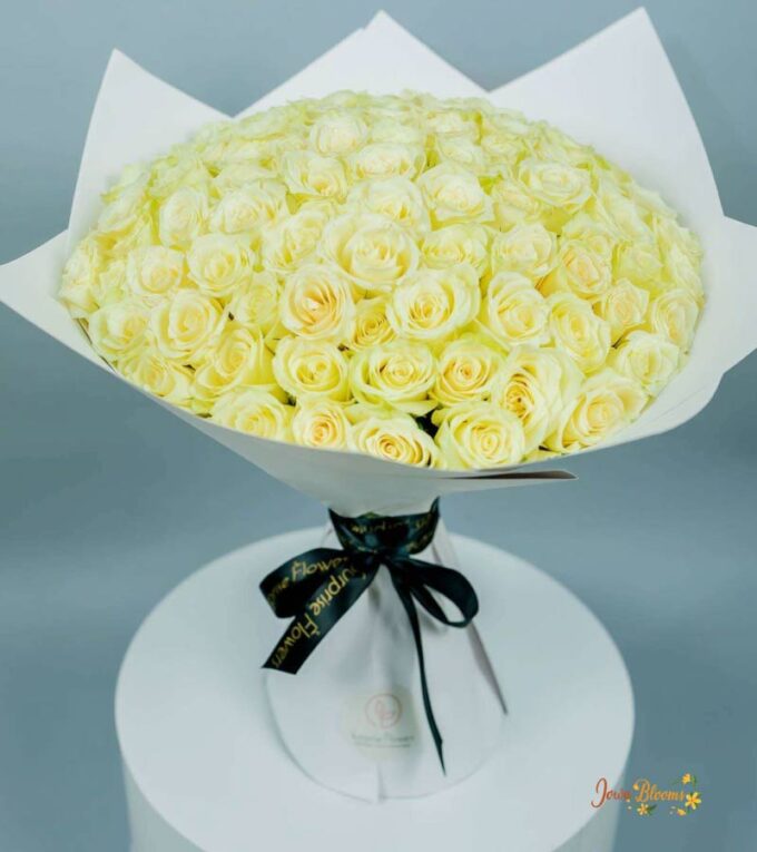 60 Long Stem White Roses Hand Bouquet