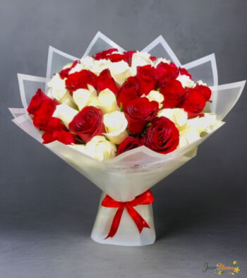 Layered Red and White Rose Bouquet