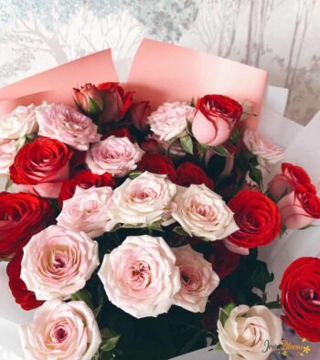 Pink White and Red Roses Bouquet 2