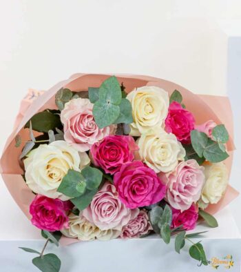 Pink White and Red Roses Bouquet 3