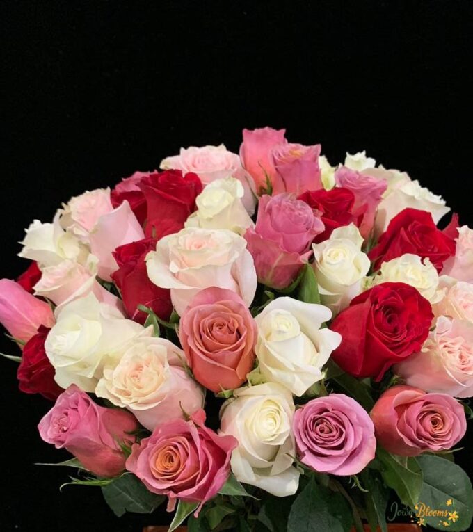 Pink White and Red Roses Bouquet