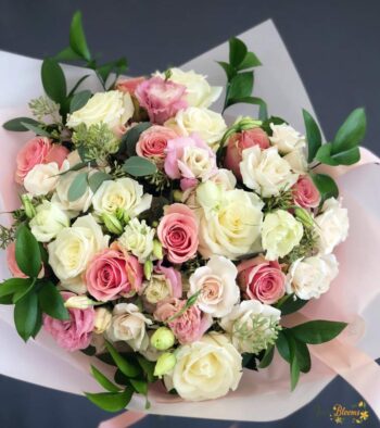 Pink and White Roses Bouquet 1